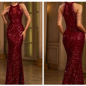 Elegant Red Sequin Evening Gown